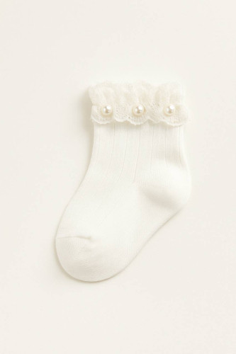 جوراب لب تور نقلی سفید دخترانه سایز بندی صفر تا۲سال